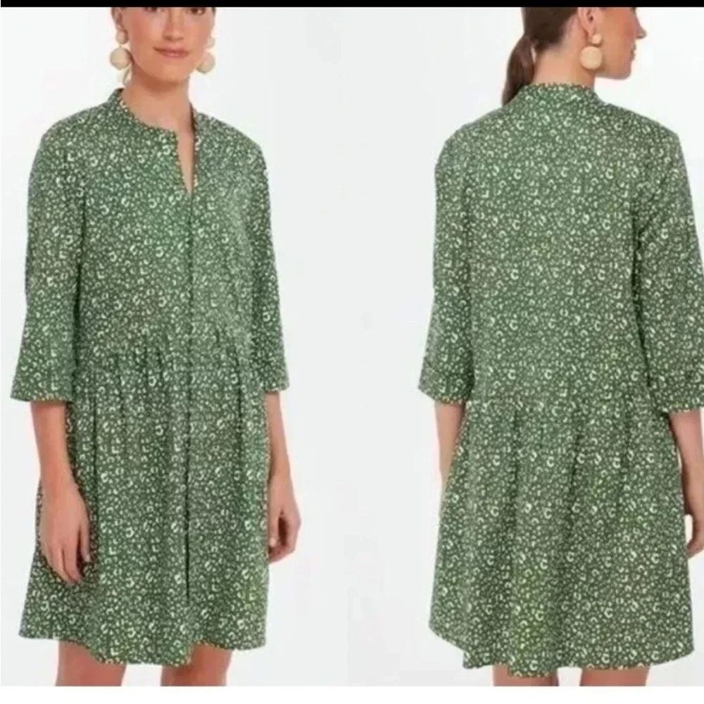 Tuckernuck Royal Shirt Dress Pockets Sz Small Green White Leopard Print Chic